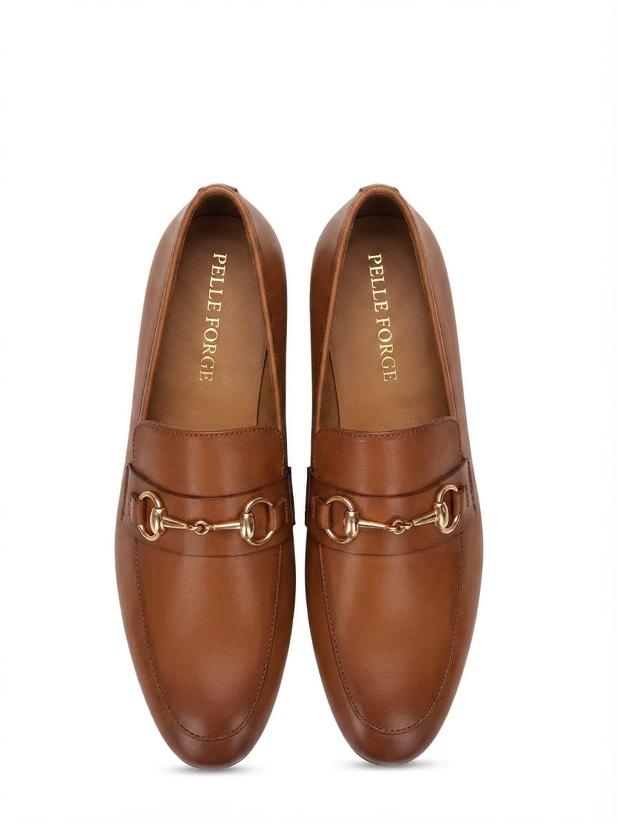 Pelle Forge Men's Classic Brown Leather Horsebit Loafers